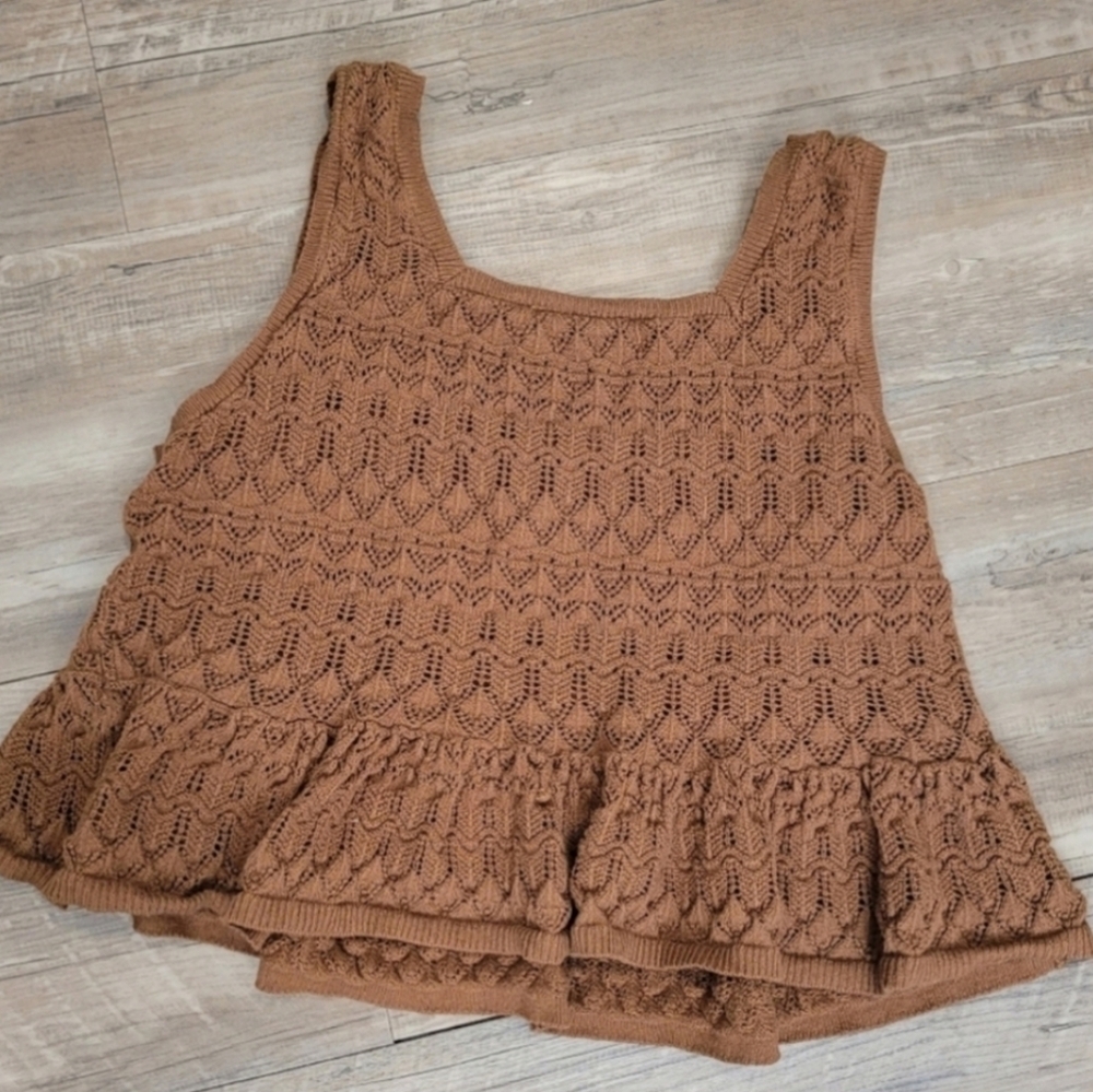 Anthro House Of Harlow 1960 Women's Crochet Brown Knit Sweater Vest Size Small - Picture 5 of 7